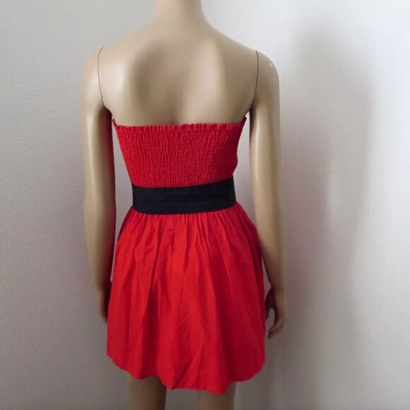 Hollister Womens Strapless Tube Top Dress Size Small Red & Navy Bow - Picture 7 of 8